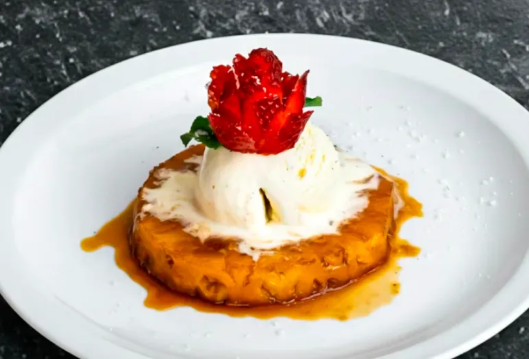 Pineapple A La Mode With Rum Caramel